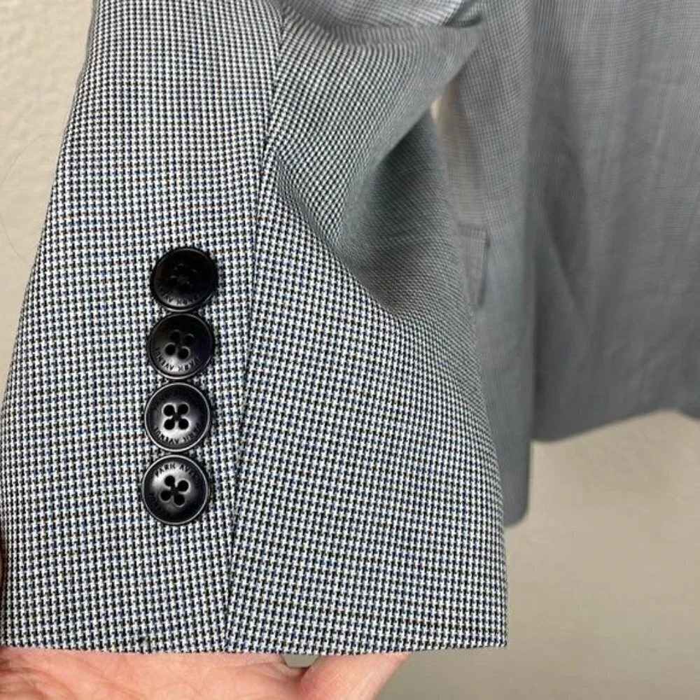 Park Avenue Slim Fit Wool Suit Jacket Blazer Micro Checked Houndstooth Gray
